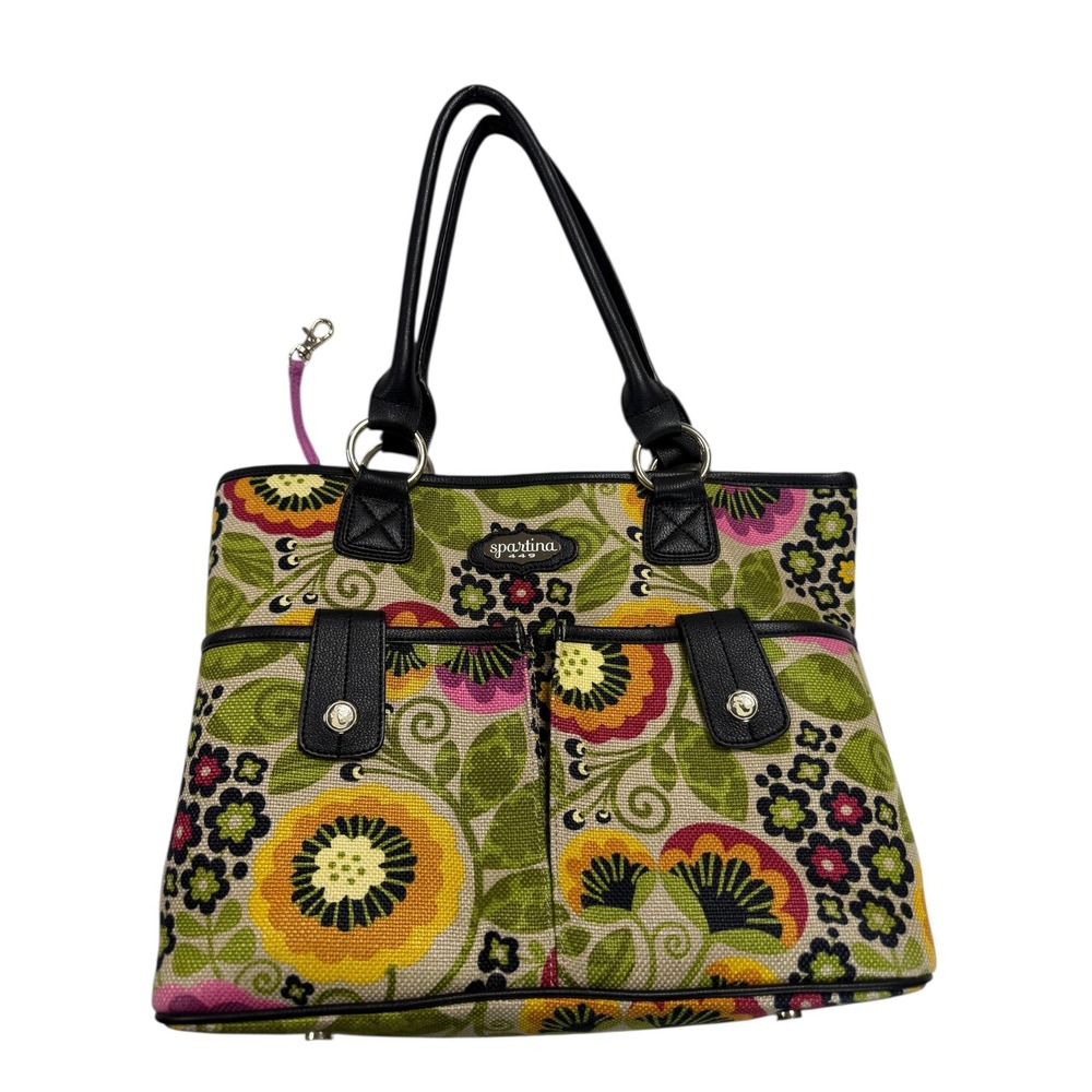 Spartina 449 Daufuskie Island Floral Canvas Leather Structured Market Tote Bag - Picture 1 of 9